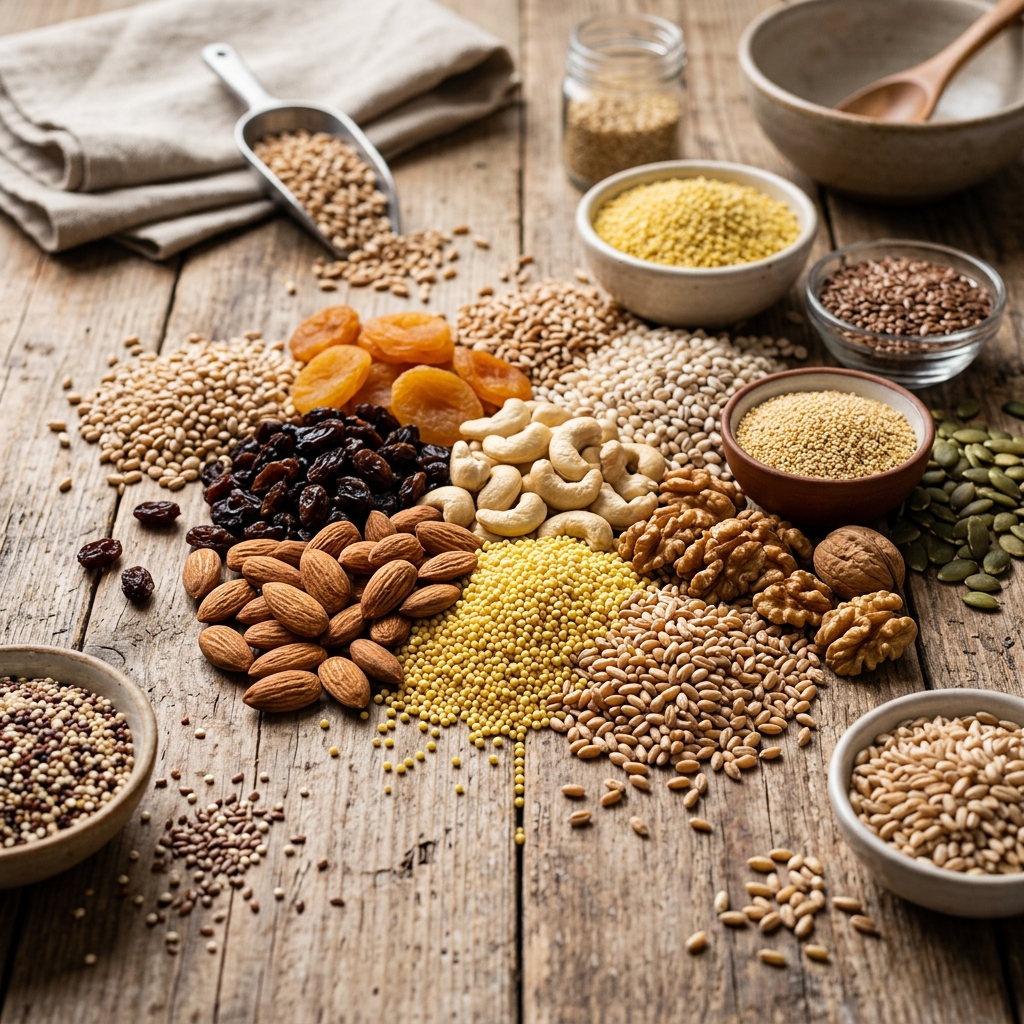 Wholesome Millets and dry fruits collage